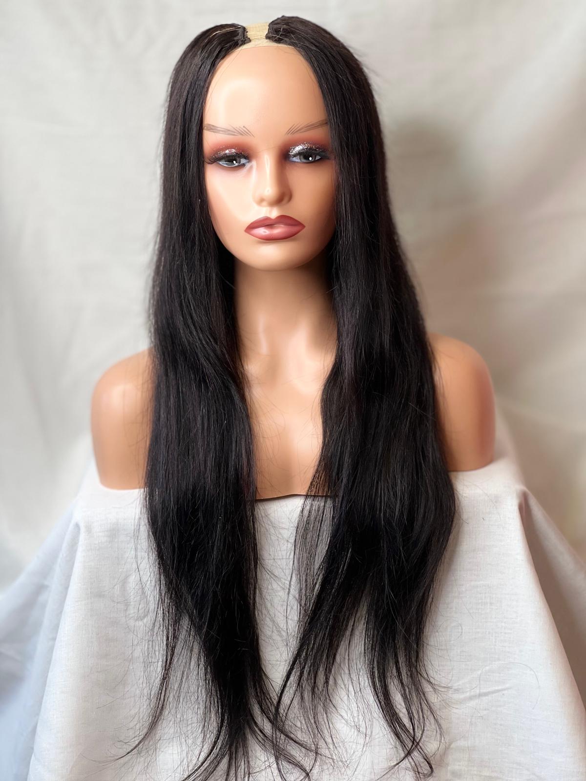 Straight V part wig
